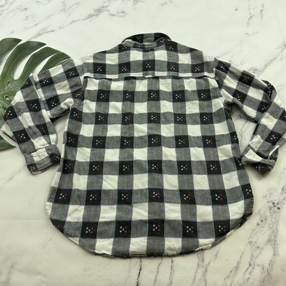 Krazy Kat Womens Vintage 90s Flannel Plaid Shirt Size L Gray White Button Front - Picture 7 of 11